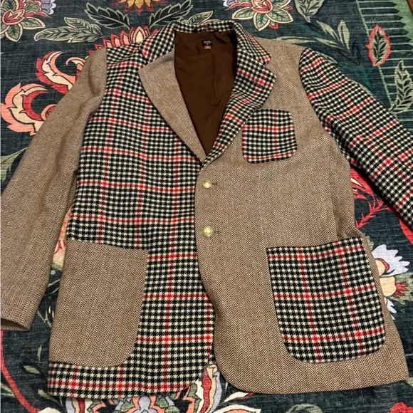 Rowing Blazers Patchwork Tweed Sport Coat Blazer XXL 44R Wool Brown Plaid - Picture 5 of 10